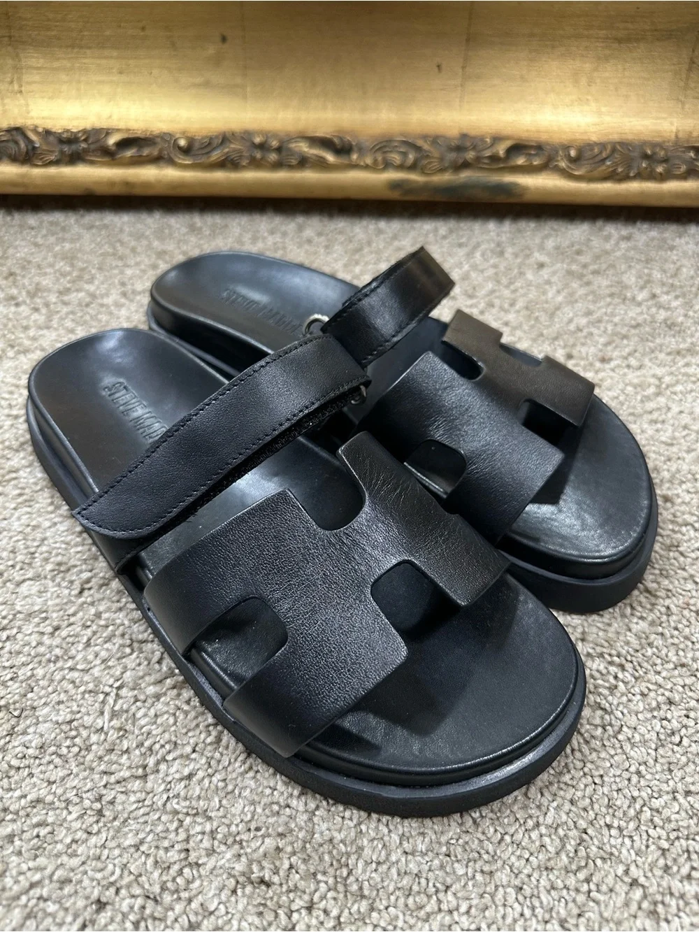 New Steve Madden Mayven Black Leather Flatform Sandals Size 7.5 $89.95